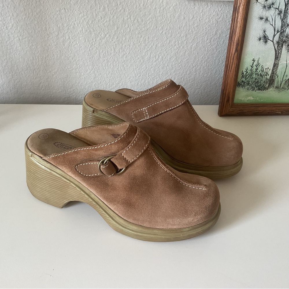 Suede Slip-On Clog Mules in Brown